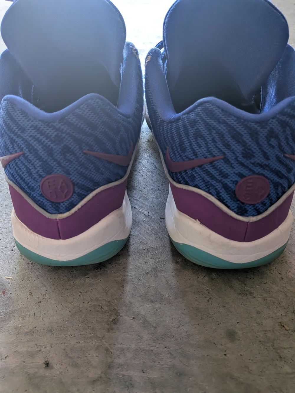 Mens Blue Athletic Sneakers with Purple Trim